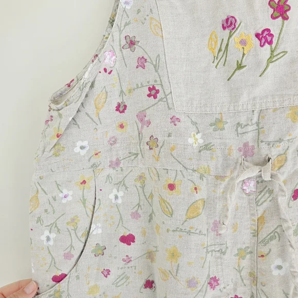 Produce Company Vintage Floral Linen Overalls XL Oatmeal Flax - Picture 4 of 7